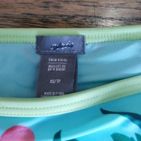 Aerie Bikini Bottom Blue Floral Green Trim XS New - Picture 3 of 4